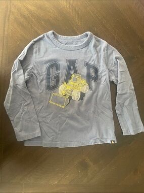 GAP Blue Long-Sleeve Tee with Yellow Tractor Graphic
